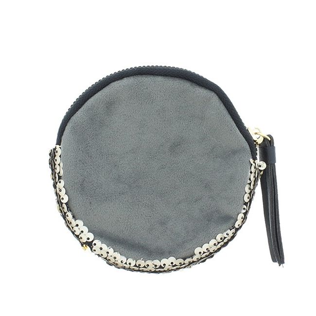 MONEDERO REDONDO COMBI LENTEJUELAS TELA 12CM