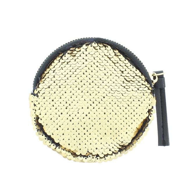 ROUND COMBI SEQUINED FABRIC PURSE 12CM