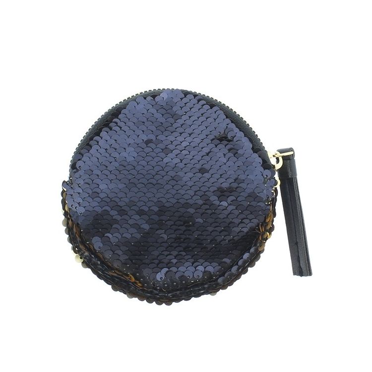 ROUND COMBI SEQUINED FABRIC PURSE 12CM 2