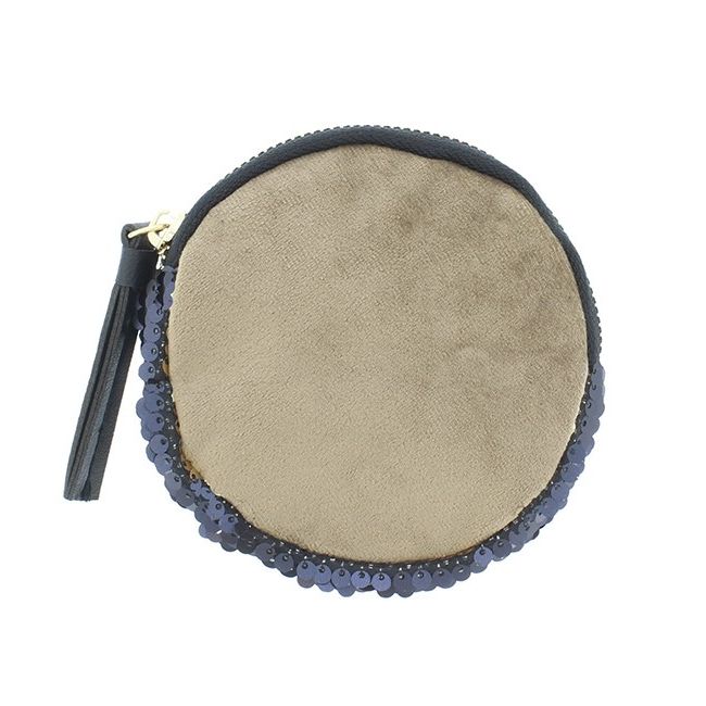 MONEDERO REDONDO COMBI LENTEJUELAS TELA 12CM