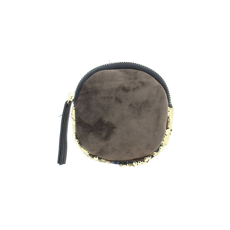 MONEDERO REDONDO COMBI LENTEJUELAS TELA 12CM