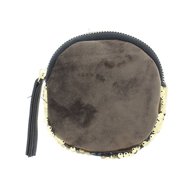 ROUND COMBI SEQUINED FABRIC PURSE 12CM