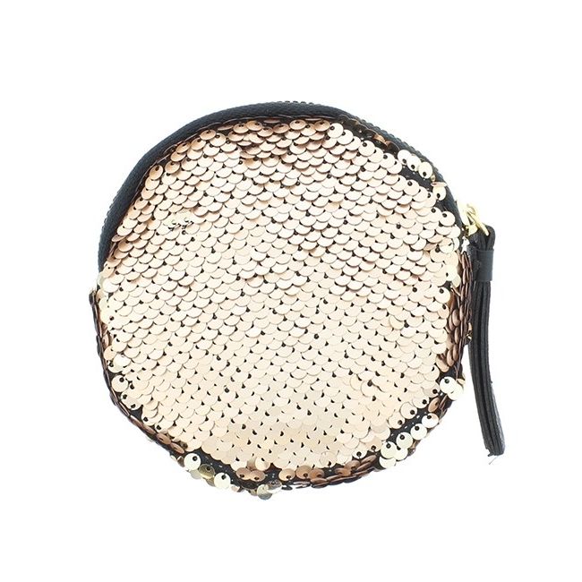 MONEDERO REDONDO COMBI LENTEJUELAS TELA 12CM