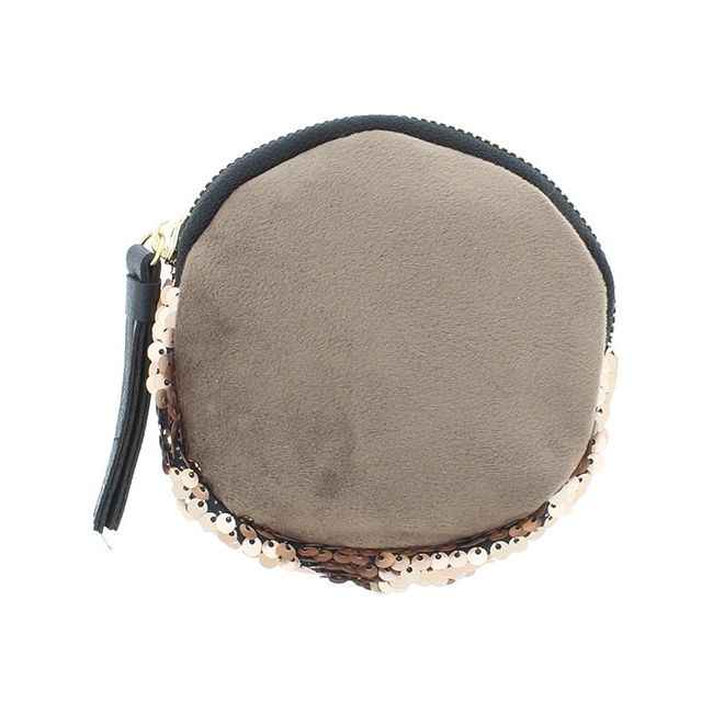 ROUND COMBI SEQUINED FABRIC PURSE 12CM