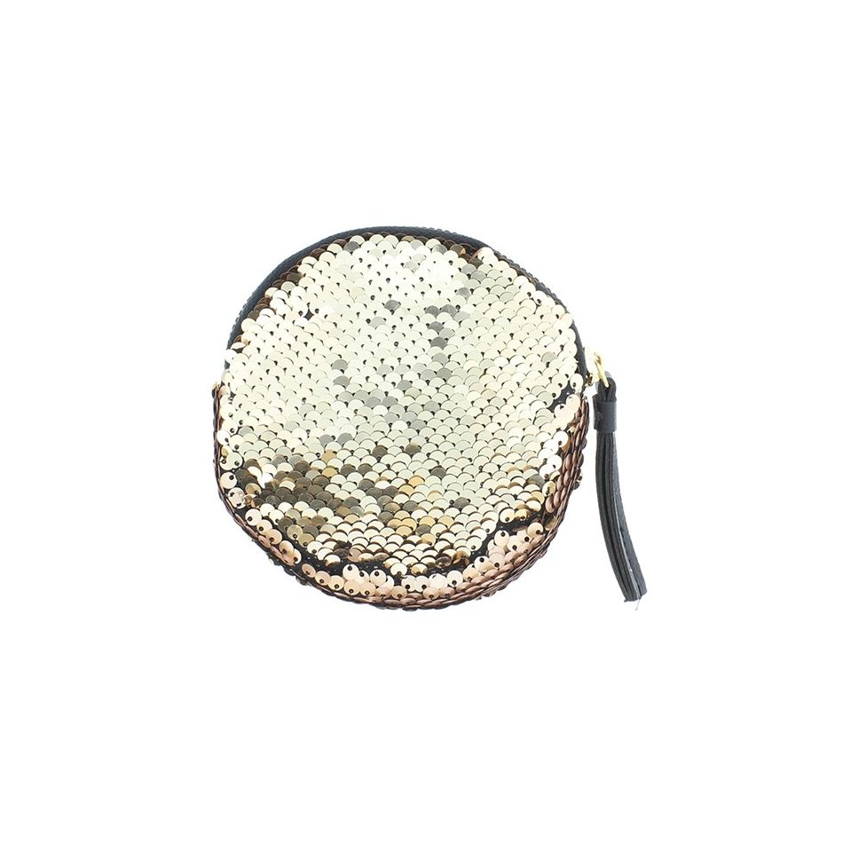 MONEDERO REDONDO COMBI LENTEJUELAS TELA 12CM