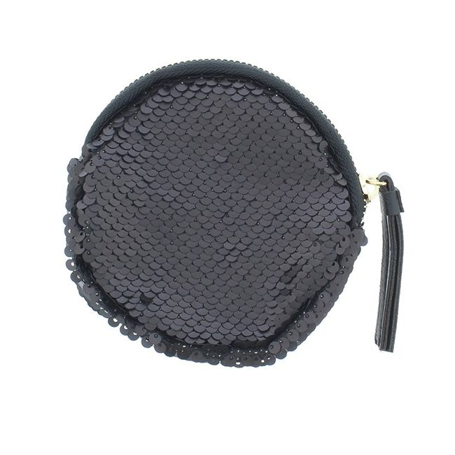 ROUND COMBI SEQUINED FABRIC PURSE 12CM