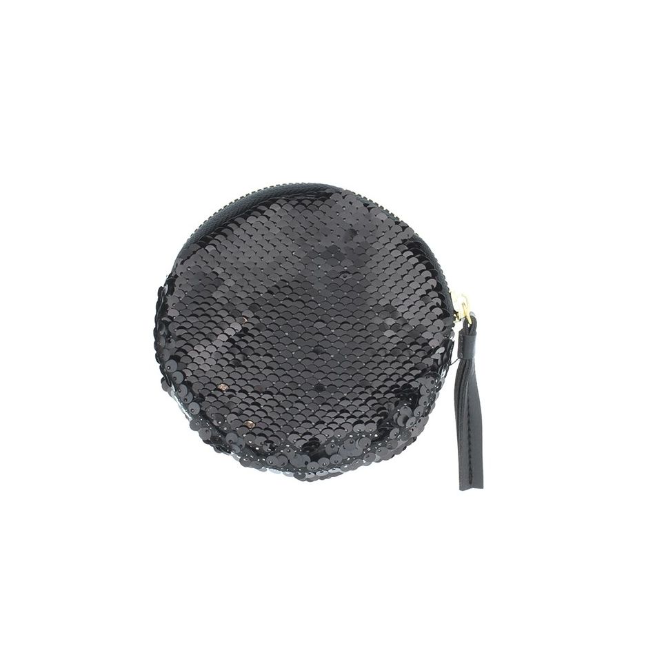 ROUND COMBI SEQUINED FABRIC PURSE 12CM