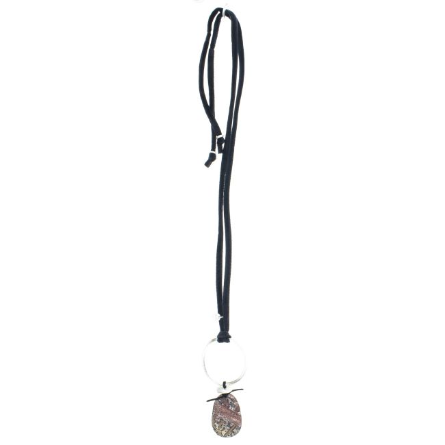 LONG NECKLACE METAL RING STONE PENDANT