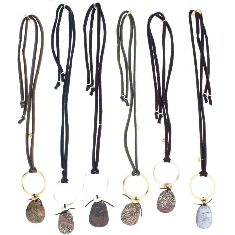 COLLAR LARGO ANILLA METAL COLGANTE PIEDRA 2