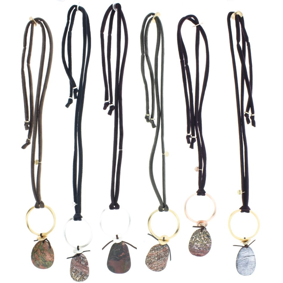 LONG NECKLACE METAL RING STONE PENDANT