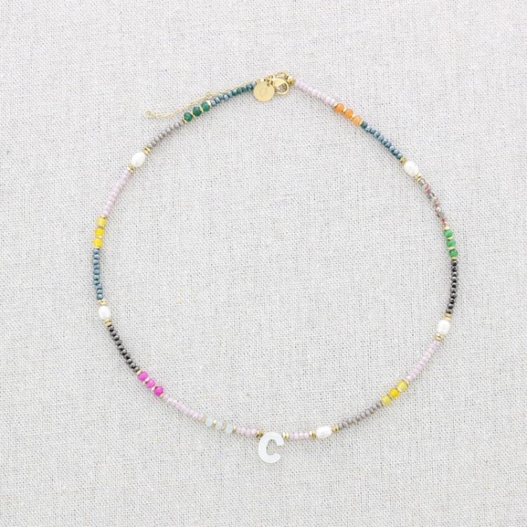 STEEL SHORT NECKLACE WITH STONES LETTER C