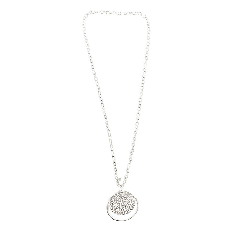 LONG NECKLACE LEAF PENDANT WITH METAL RING