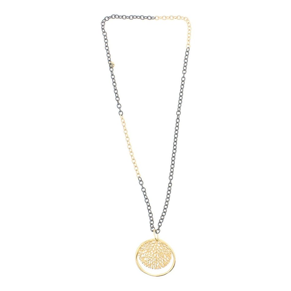 LONG NECKLACE LEAF PENDANT WITH METAL RING