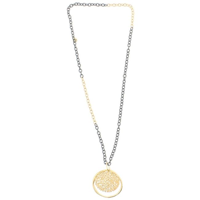 COLLAR LARGO COLGANTE HOJA ANILLA METAL