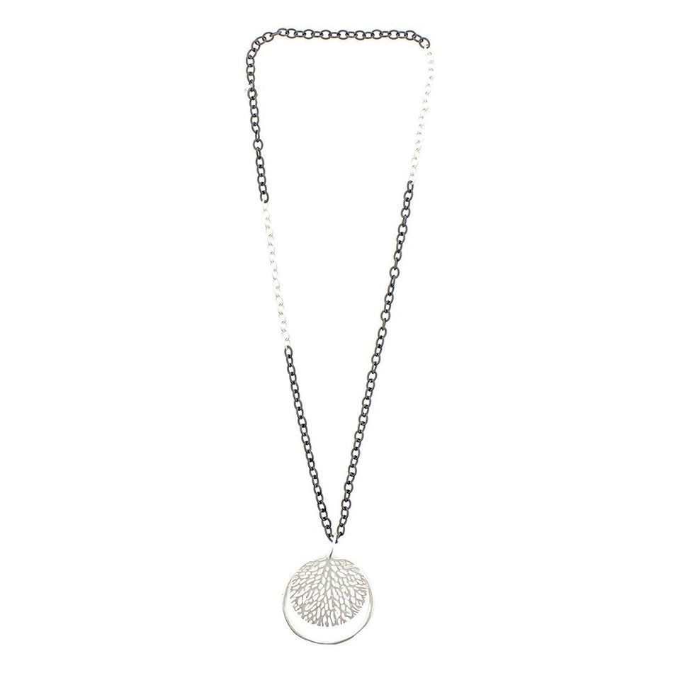 COLLAR LARGO COLGANTE HOJA ANILLA METAL