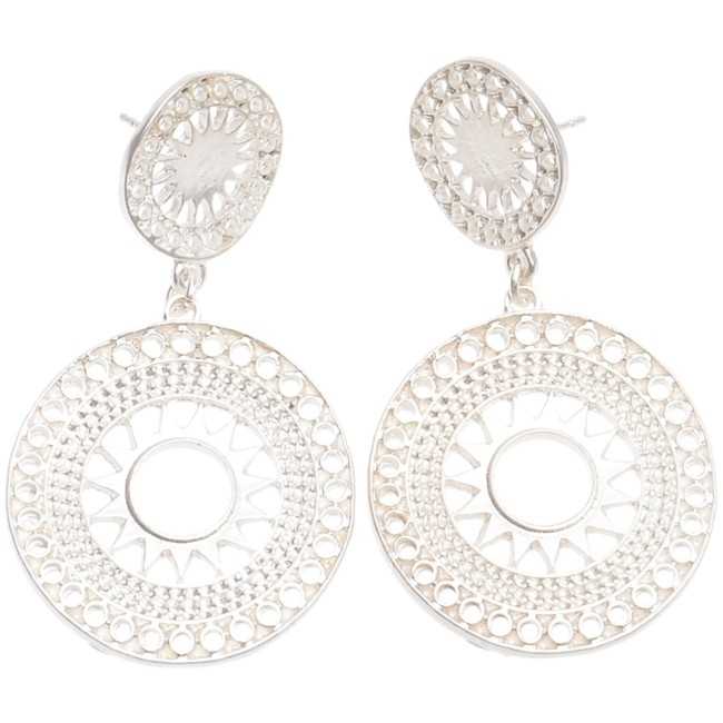 ETHNIC DOUBLE METAL MEDAL EARRINGS