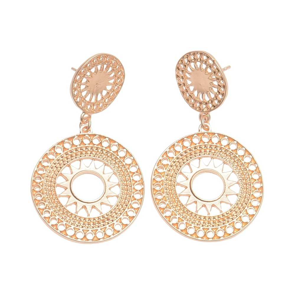 ETHNIC DOUBLE METAL MEDAL EARRINGS