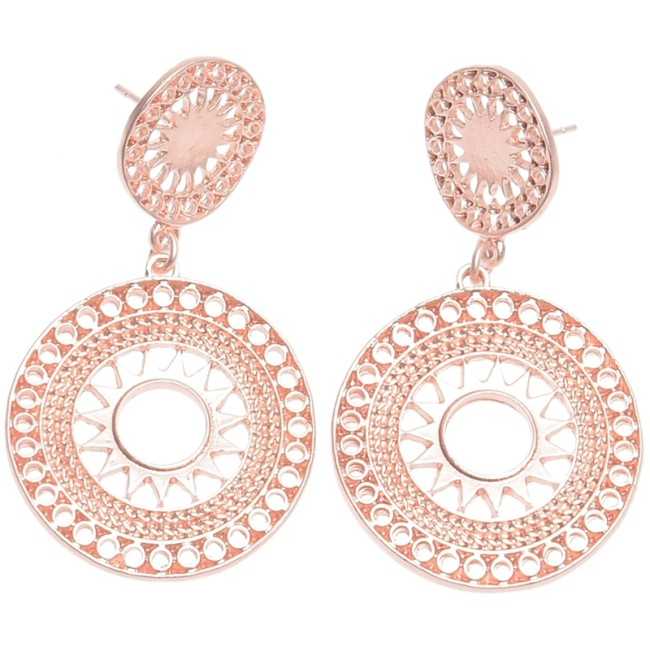 ETHNIC DOUBLE METAL MEDAL EARRINGS