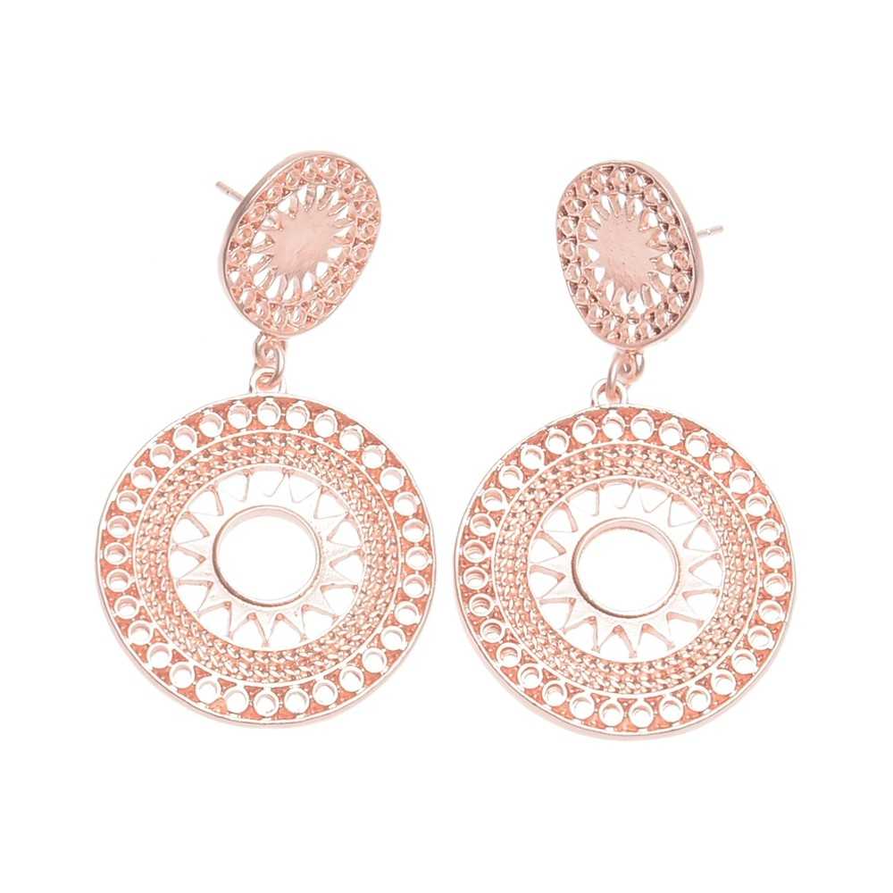 ETHNIC DOUBLE METAL MEDAL EARRINGS