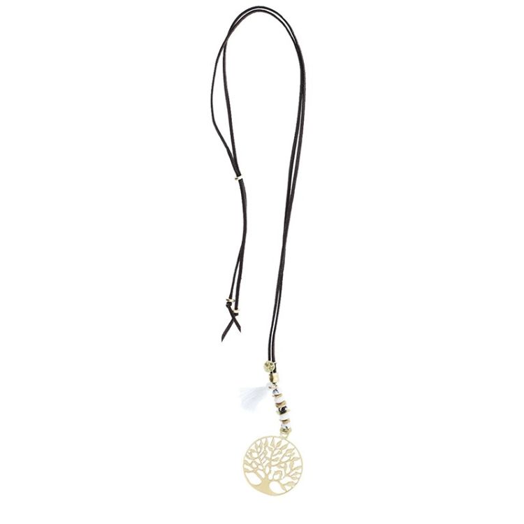 METAL TREE OF LIFE STONES LONG PENDANT NECKLACE