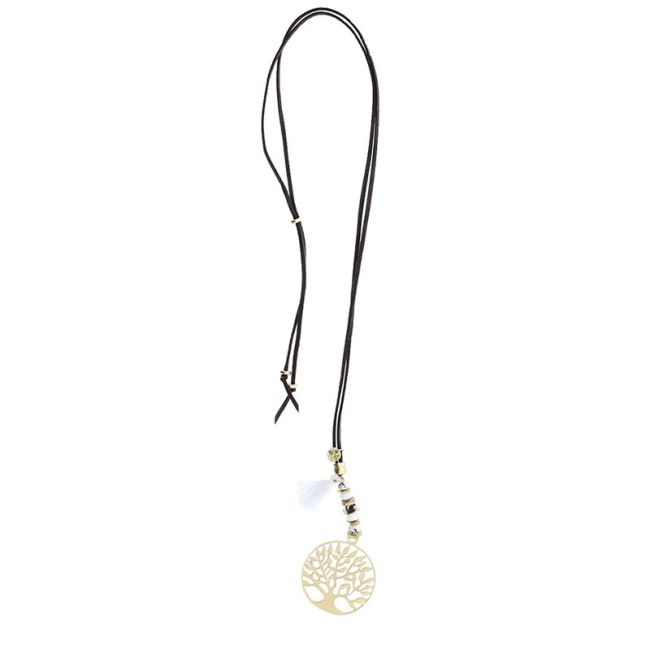METAL TREE OF LIFE STONES LONG PENDANT NECKLACE