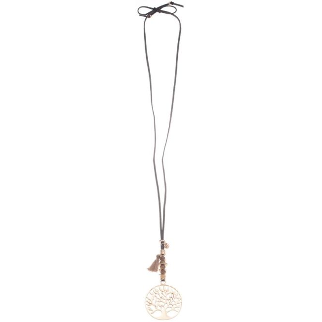 METAL TREE OF LIFE STONES LONG PENDANT NECKLACE