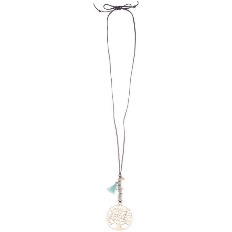 METAL TREE OF LIFE STONES LONG PENDANT NECKLACE 2