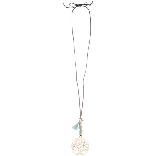 METAL TREE OF LIFE STONES LONG PENDANT NECKLACE