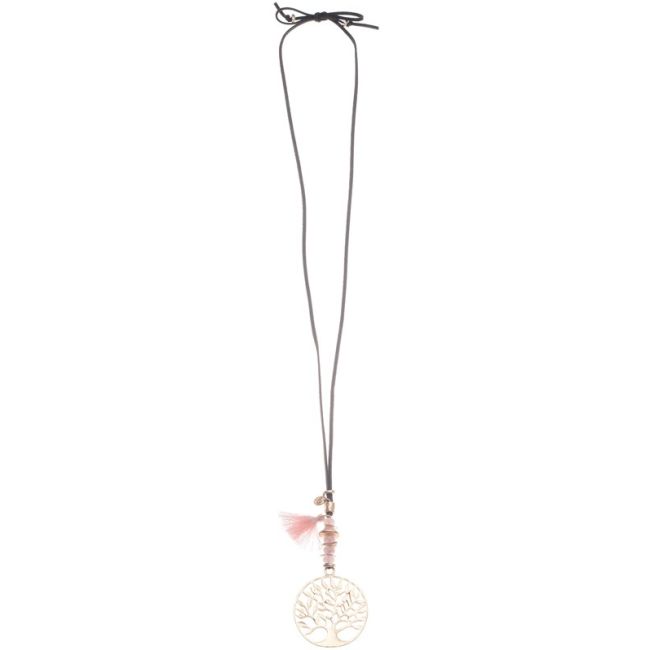 METAL TREE OF LIFE STONES LONG PENDANT NECKLACE