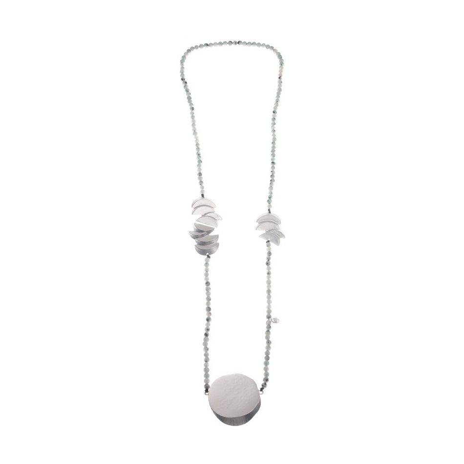 COLLAR LARGO PIEDRAS CUENTAS METAL