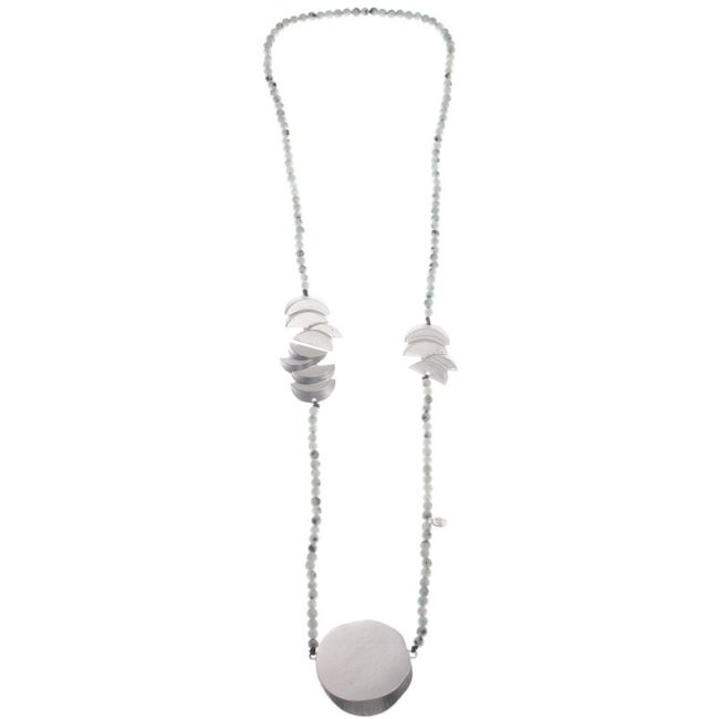 COLLAR LARGO PIEDRAS CUENTAS METAL