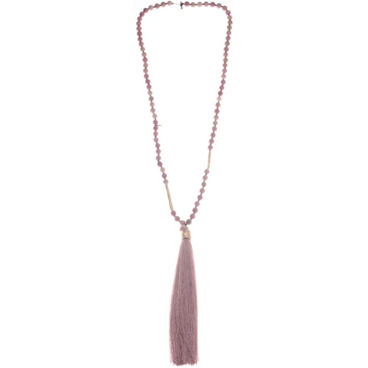 LONG STONE NECKLACE WITH FRINGE PENDANT