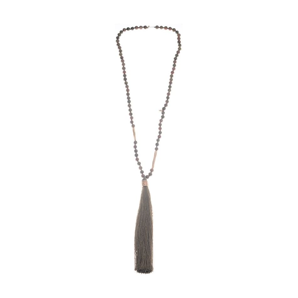 LONG STONE NECKLACE WITH FRINGE PENDANT
