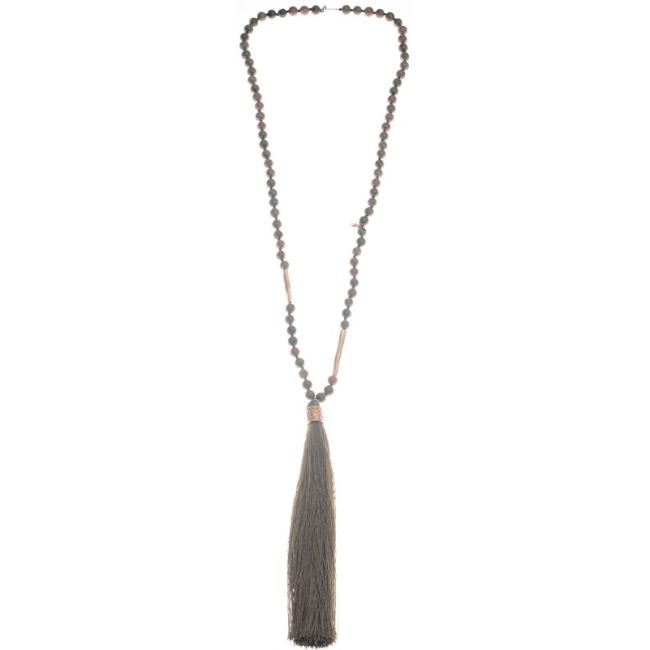 COLLAR LARGO PIEDRAS COLGANTE FLECO