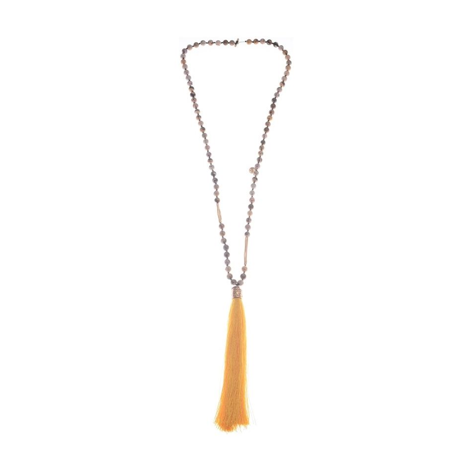 LONG STONE NECKLACE WITH FRINGE PENDANT