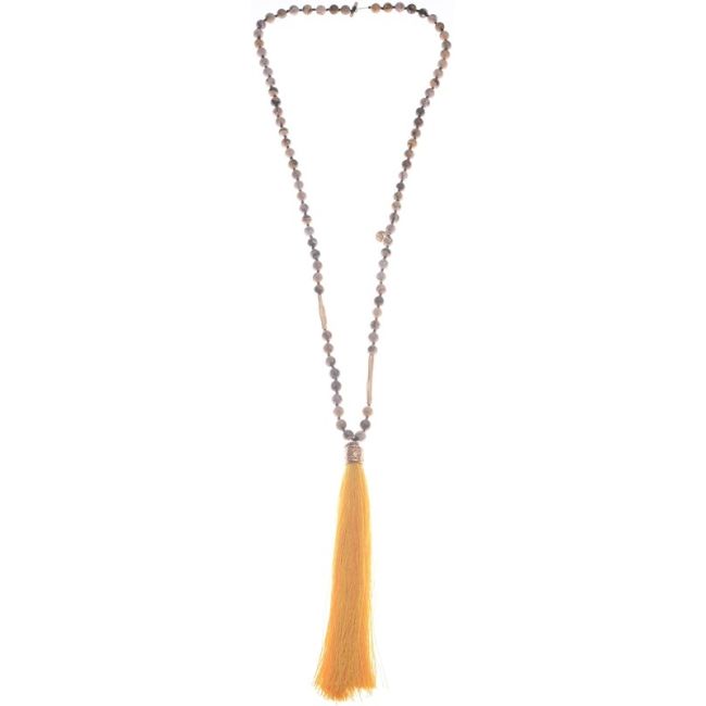 COLLAR LARGO PIEDRAS COLGANTE FLECO