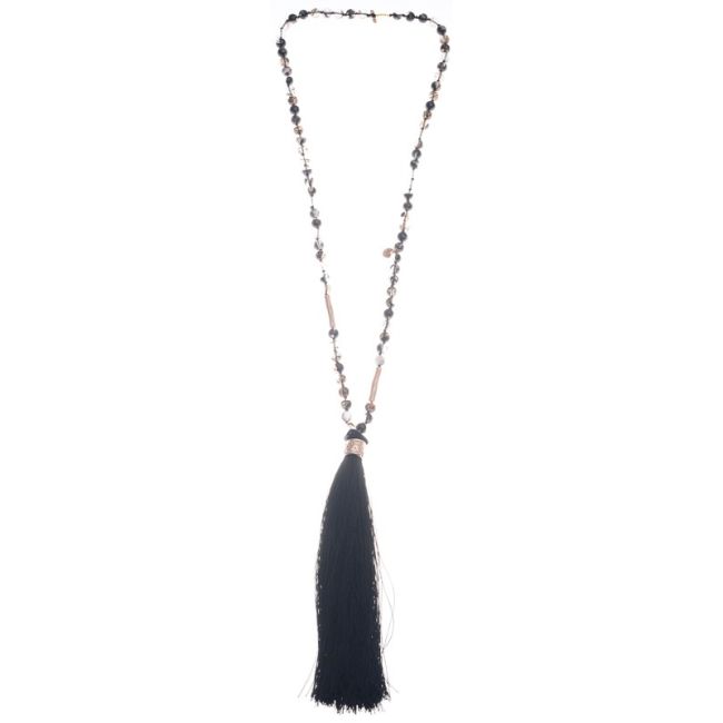 LONG STONE NECKLACE WITH FRINGE PENDANT