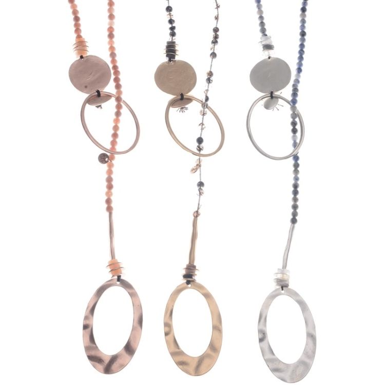 LONG NECKLACE METAL STONE BEADS 2