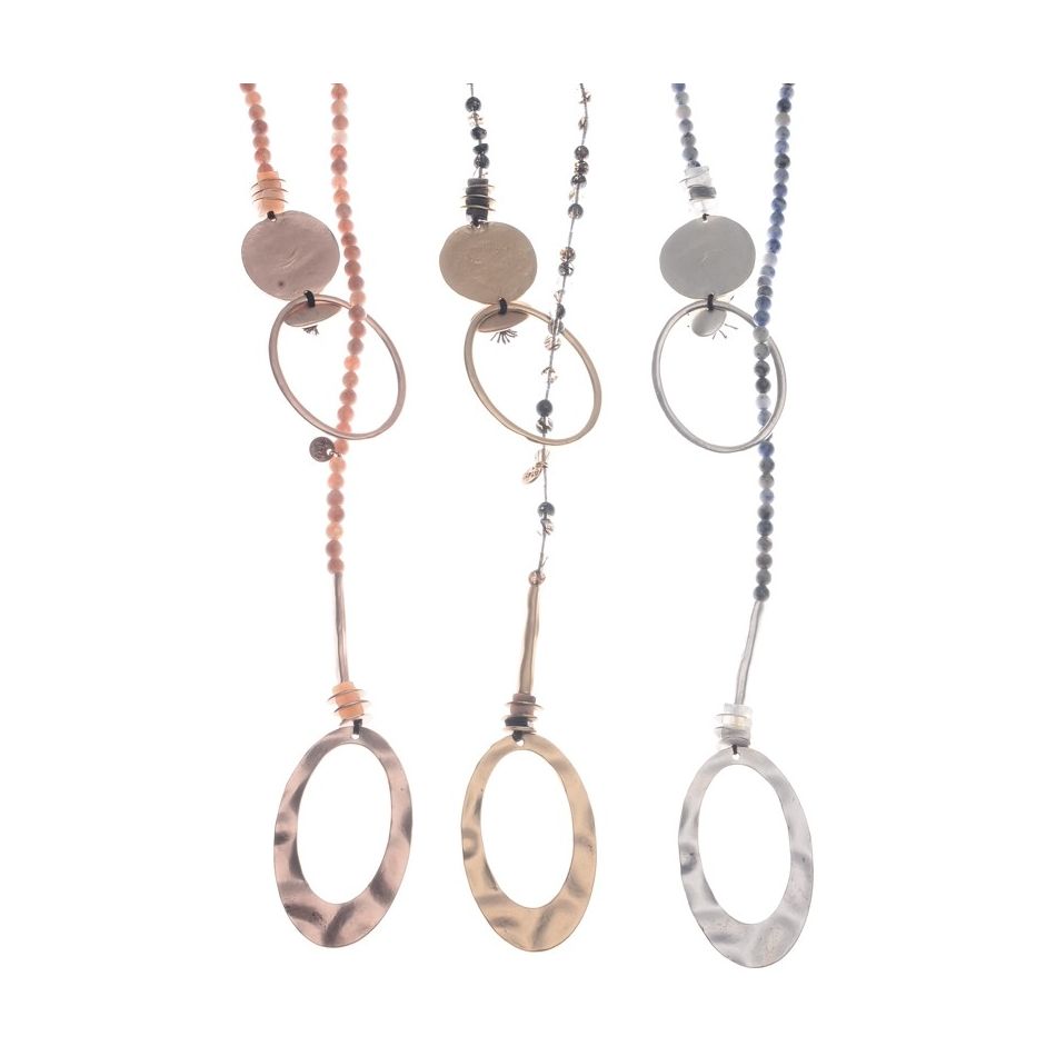 COLLAR LARGO CUENTAS METAL PIEDRAS