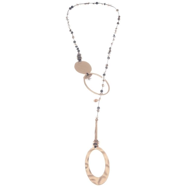 COLLAR LARGO CUENTAS METAL PIEDRAS