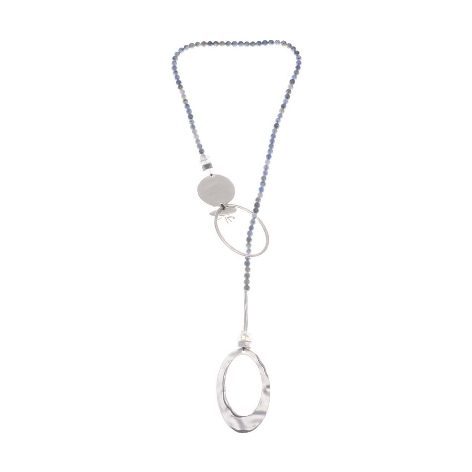 LONG NECKLACE METAL STONE BEADS
