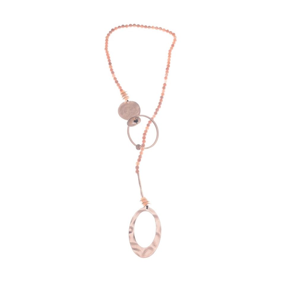 LONG NECKLACE METAL STONE BEADS