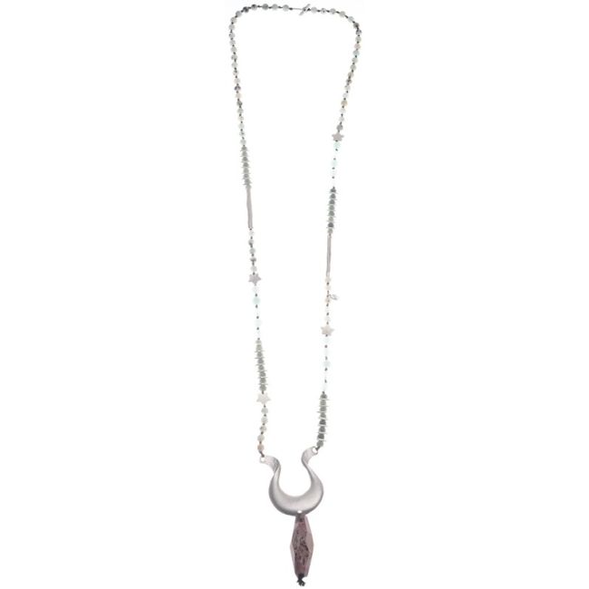 COLLAR LARGO COLGANTE METAL PIEDRA FACETADA