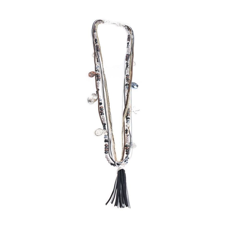 LONG NECKLACE WITH PENDANT BEADS FRINGE