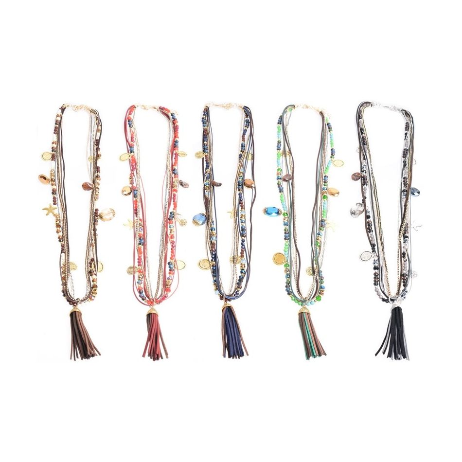 LONG NECKLACE WITH PENDANT BEADS FRINGE