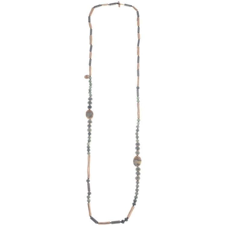 LONG NECKLACE STONES METAL BEADS