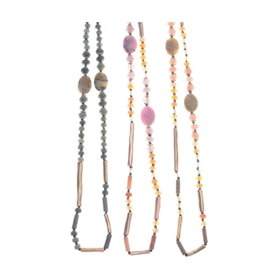 COLLAR LARGO PIEDRAS CUENTAS METAL