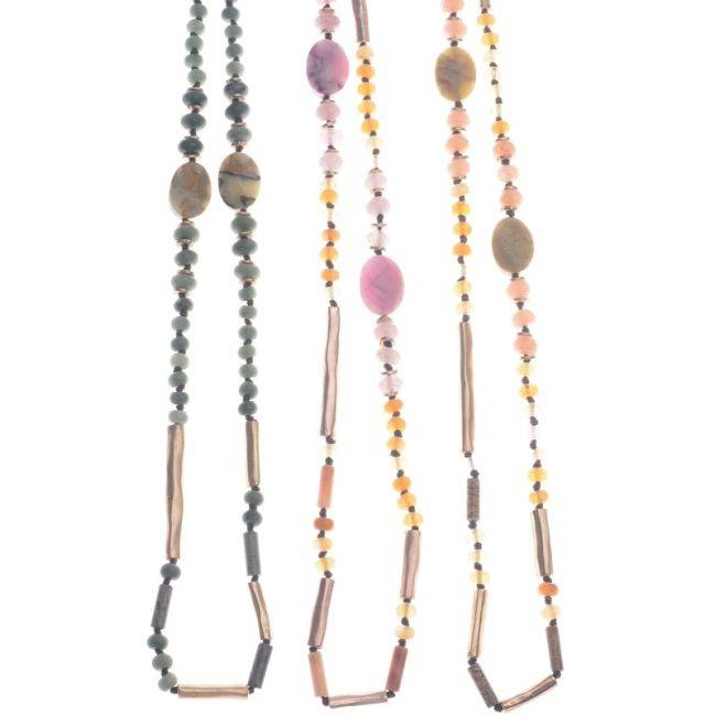 LONG NECKLACE STONES METAL BEADS