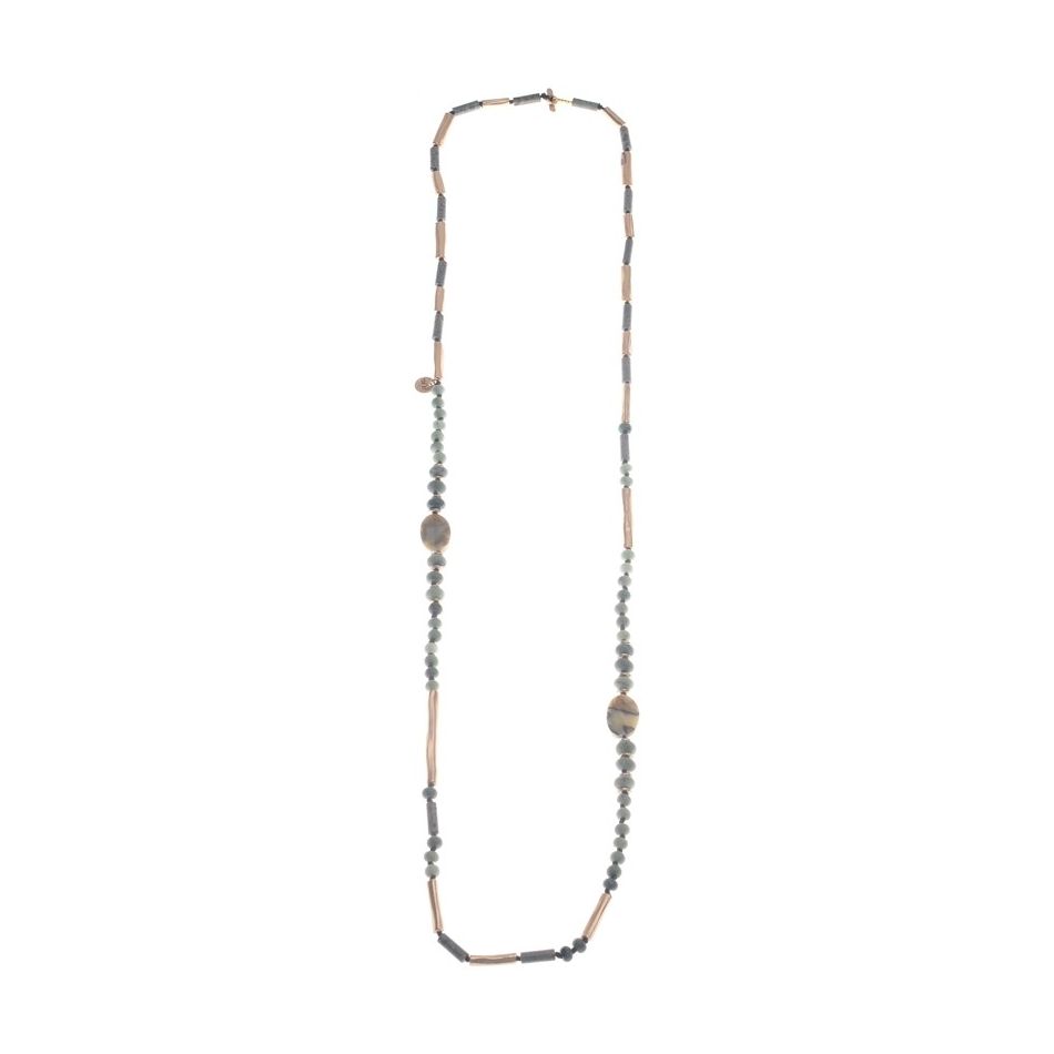COLLAR LARGO PIEDRAS CUENTAS METAL