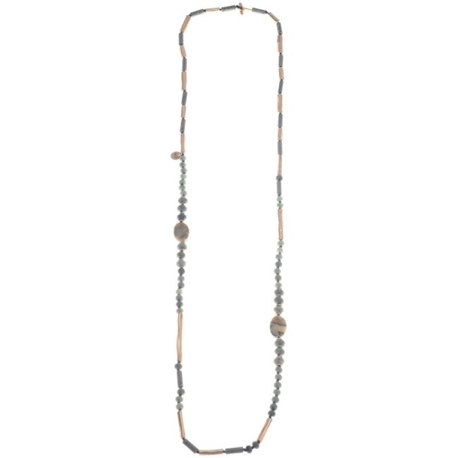 LONG NECKLACE STONES METAL BEADS
